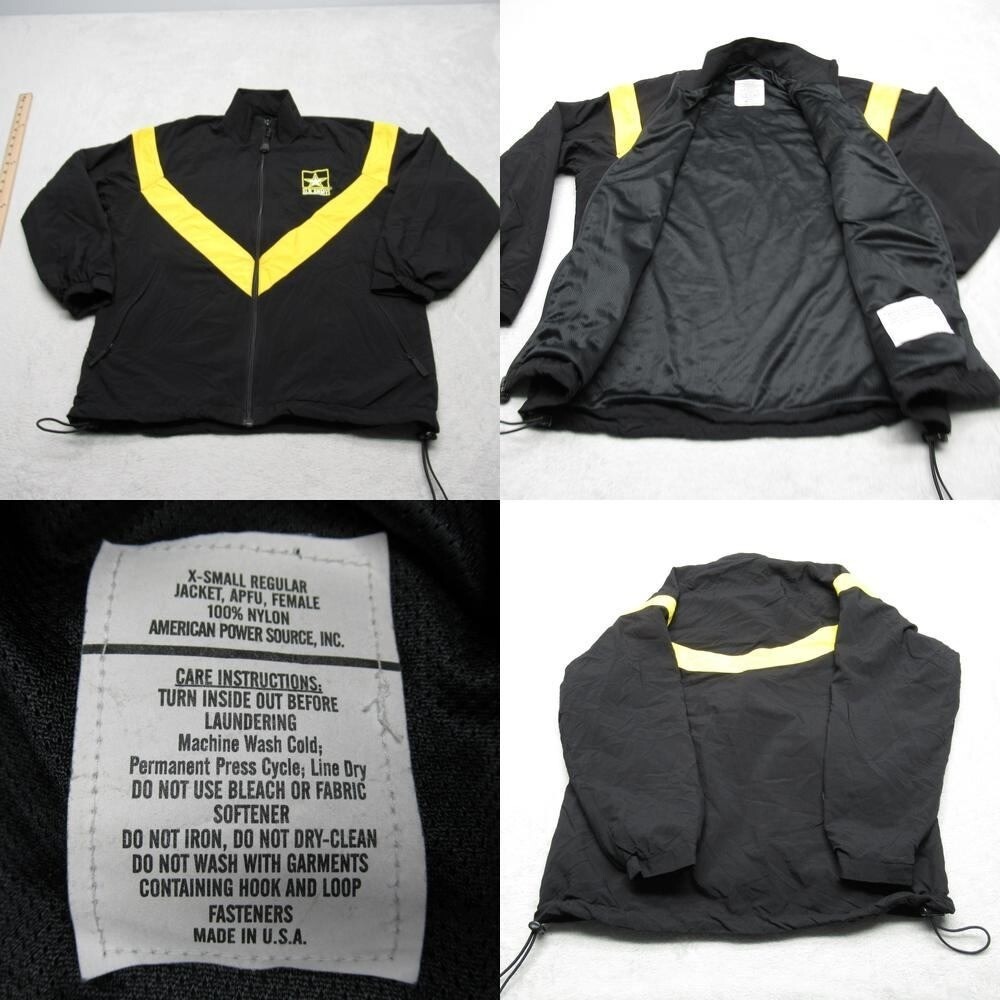 US Army Jacket Women XS Black Gold APFU Full Zip Drawcord Hem USA Made Wind Rain
